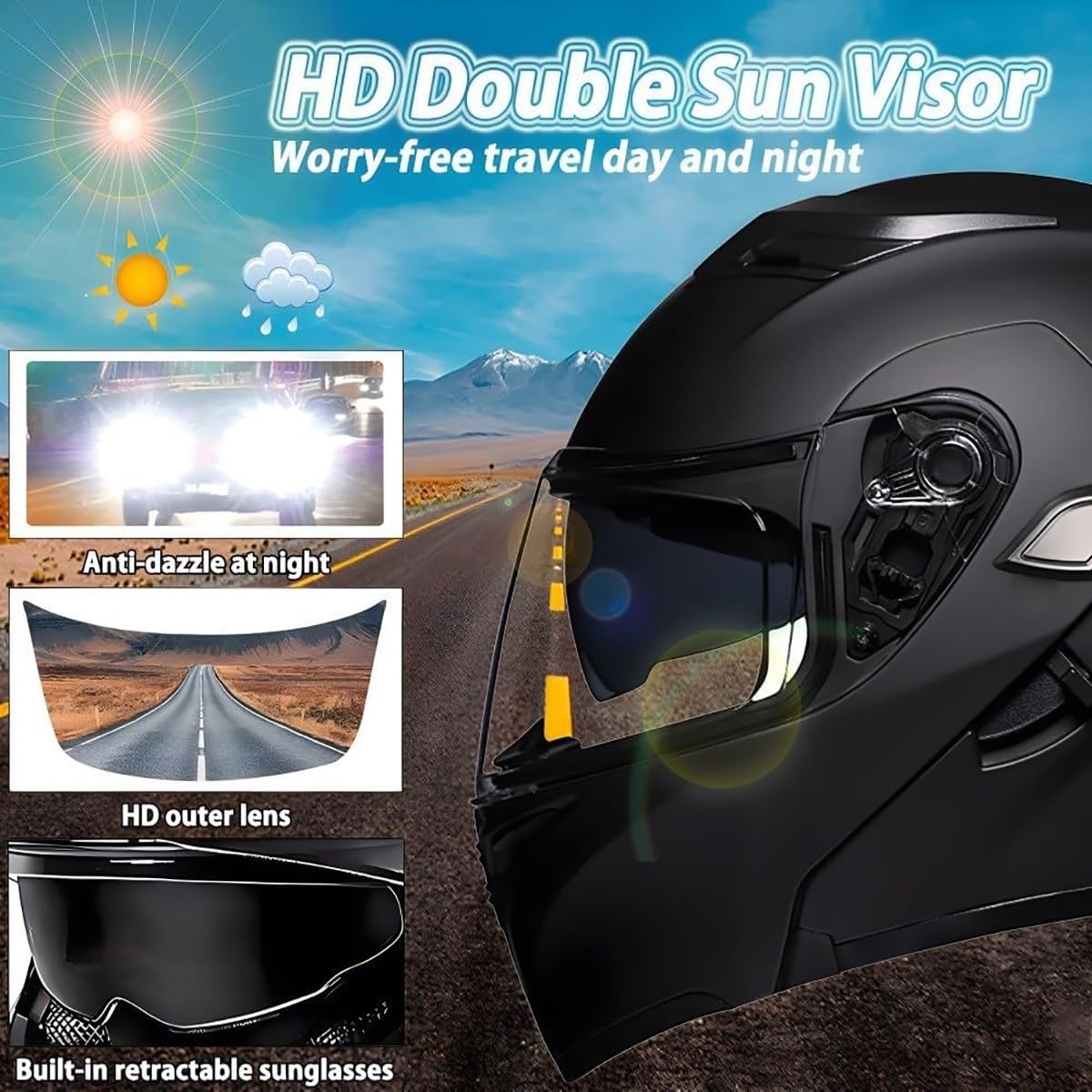 Flip Up Full Face Bluetooth Motorcycle Helmet with Dual Visor N331909