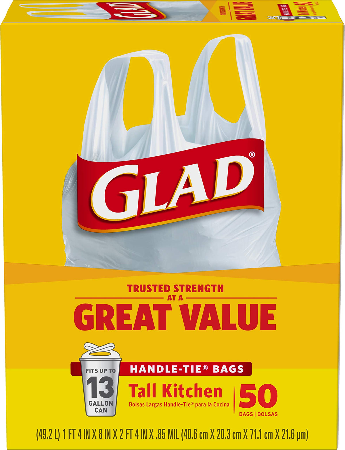Tall Kitchen Trash Bags 13 Gallon Unscented Handle-Tie 50 Count V632949