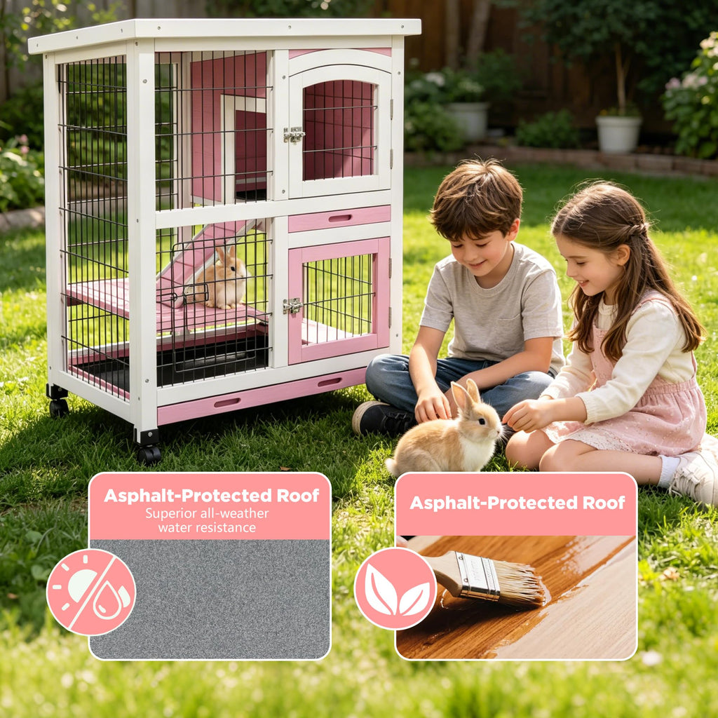 2-Story Wooden Bunny Cage with Removable Tray R266