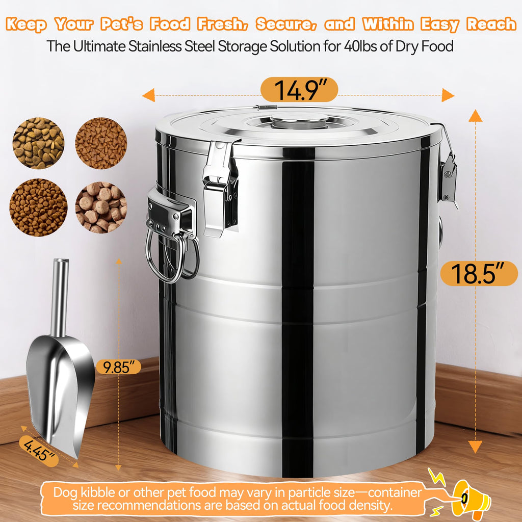 40lb Airtight Stainless Steel Dog Food Storage Container D788265