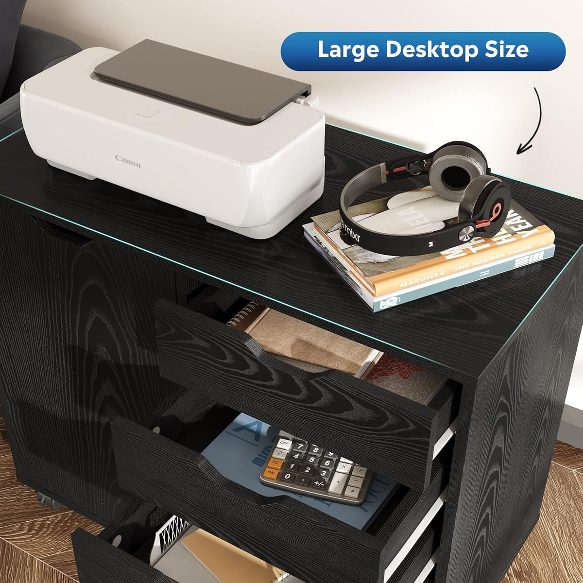 Black 5 Drawer Wood Storage Cabinet with Wheels V44770