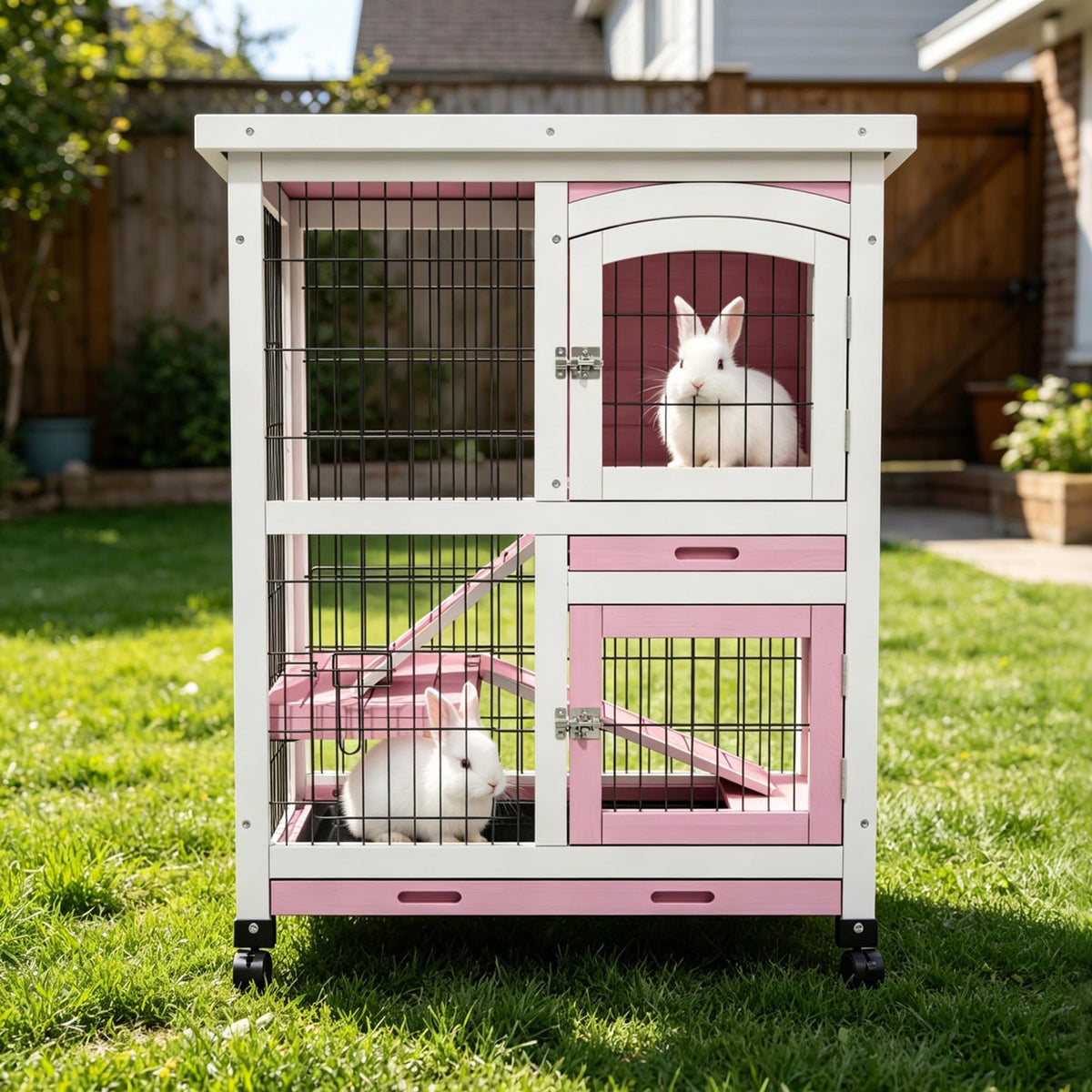 2-Story Wooden Bunny Cage with Removable Tray R266