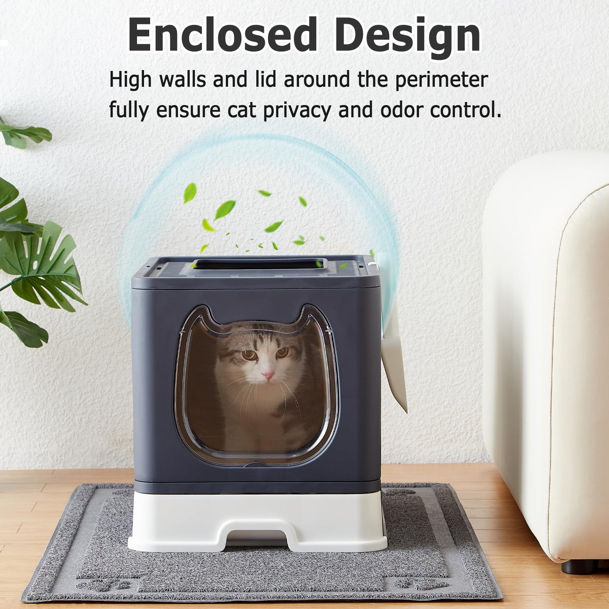 Top Entry Covered Cat Litter Box with Scoop and Brush A15629