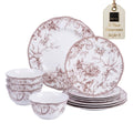 Brown on White 12-Piece Porcelain Dinnerware Set Y9118