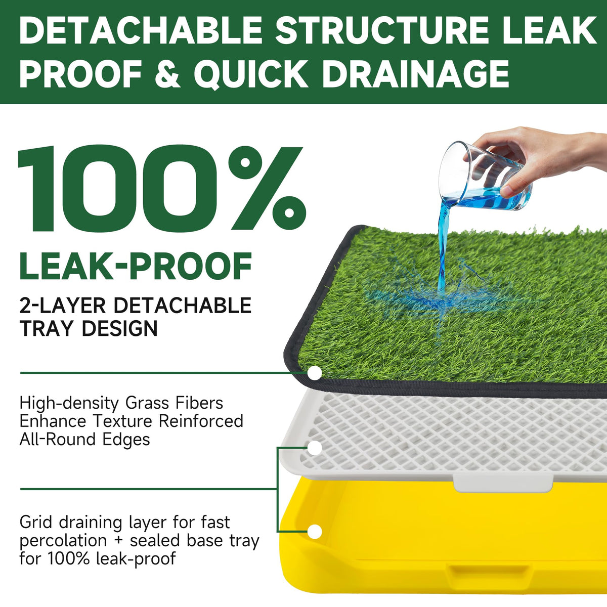 2 Pack 18"x14" Artificial Dog Grass Potty Pad with Tray B4891