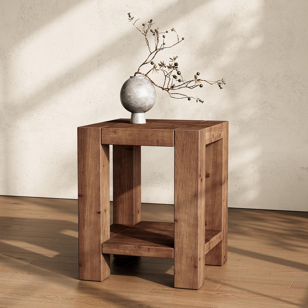 Solid Wood 2-Tier Side Table Set of 2 with Storage Shelves N5734