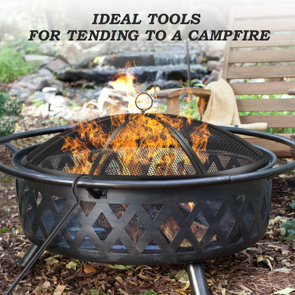 30 Inch Heavy Duty Metal Mesh Fire Pit Spark Screen with Handle & Poker U9944