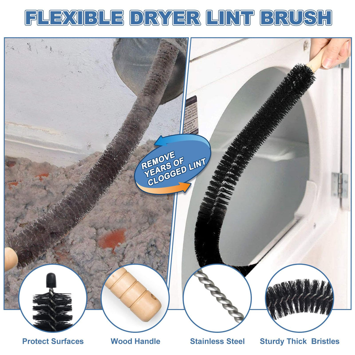 2Pcs Dryer Vent Cleaner Kit Vacuum Hose Attachment & Brush O138217