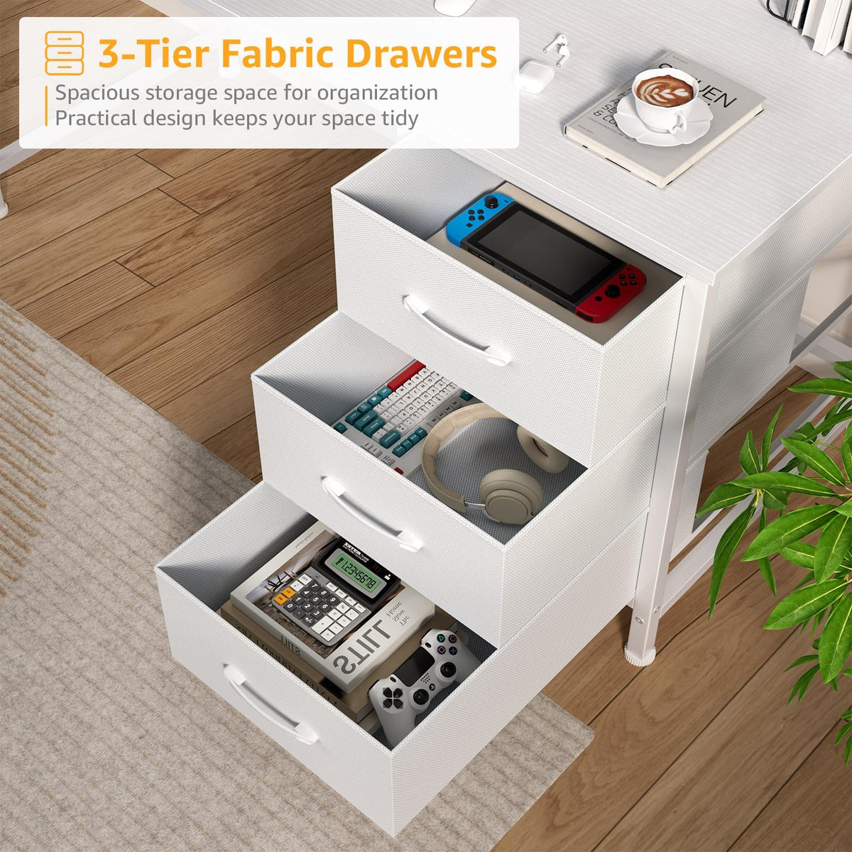 White Computer Desk with Hutch & Drawers 47 Inch C41535