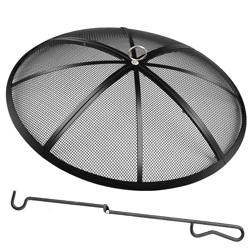 30 Inch Heavy Duty Metal Mesh Fire Pit Spark Screen with Handle & Poker U9944