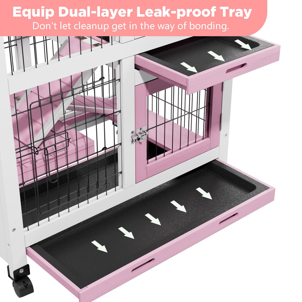 2-Story Wooden Bunny Cage with Removable Tray R266