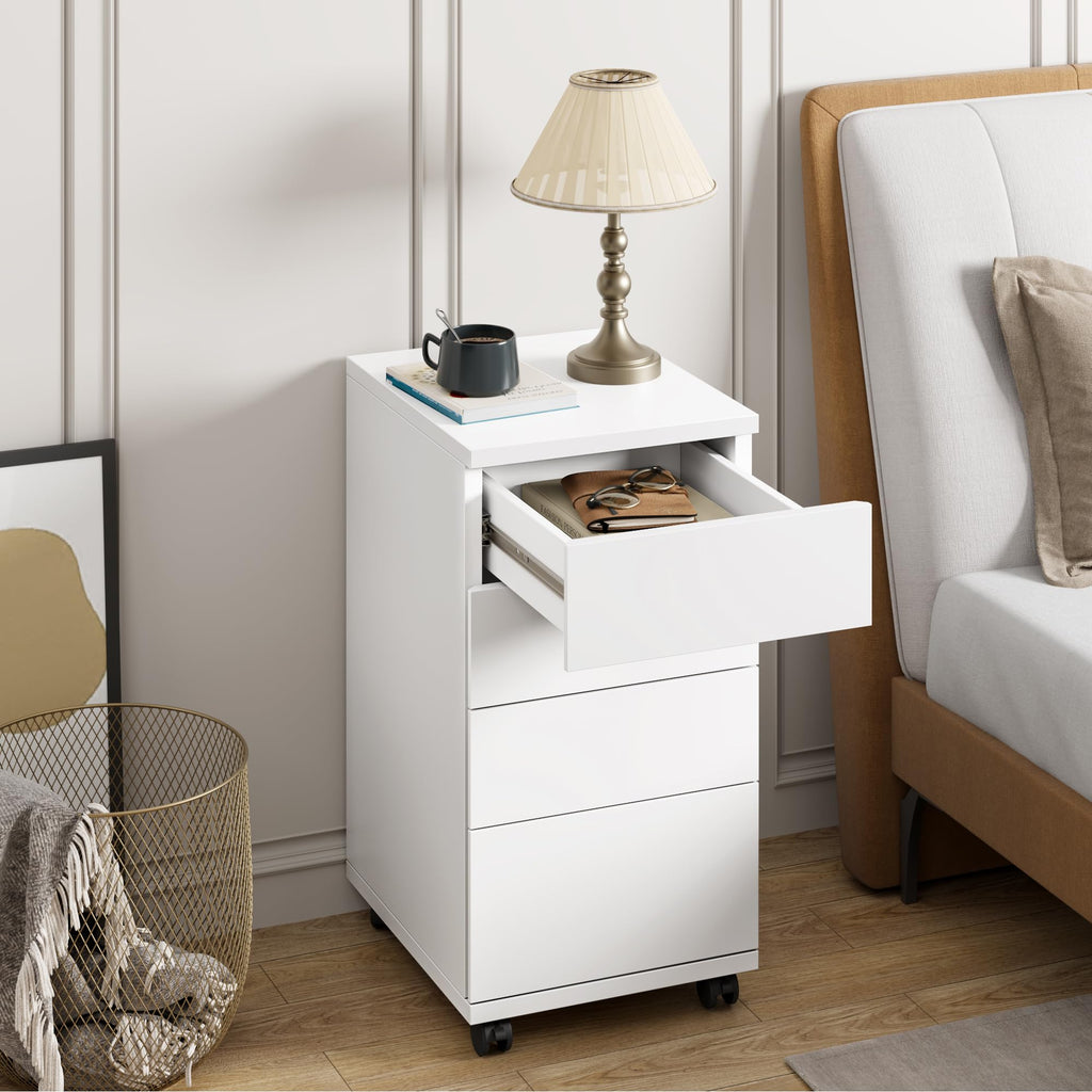 White 4 Drawer Wood Storage Cabinet with Wheels F74508