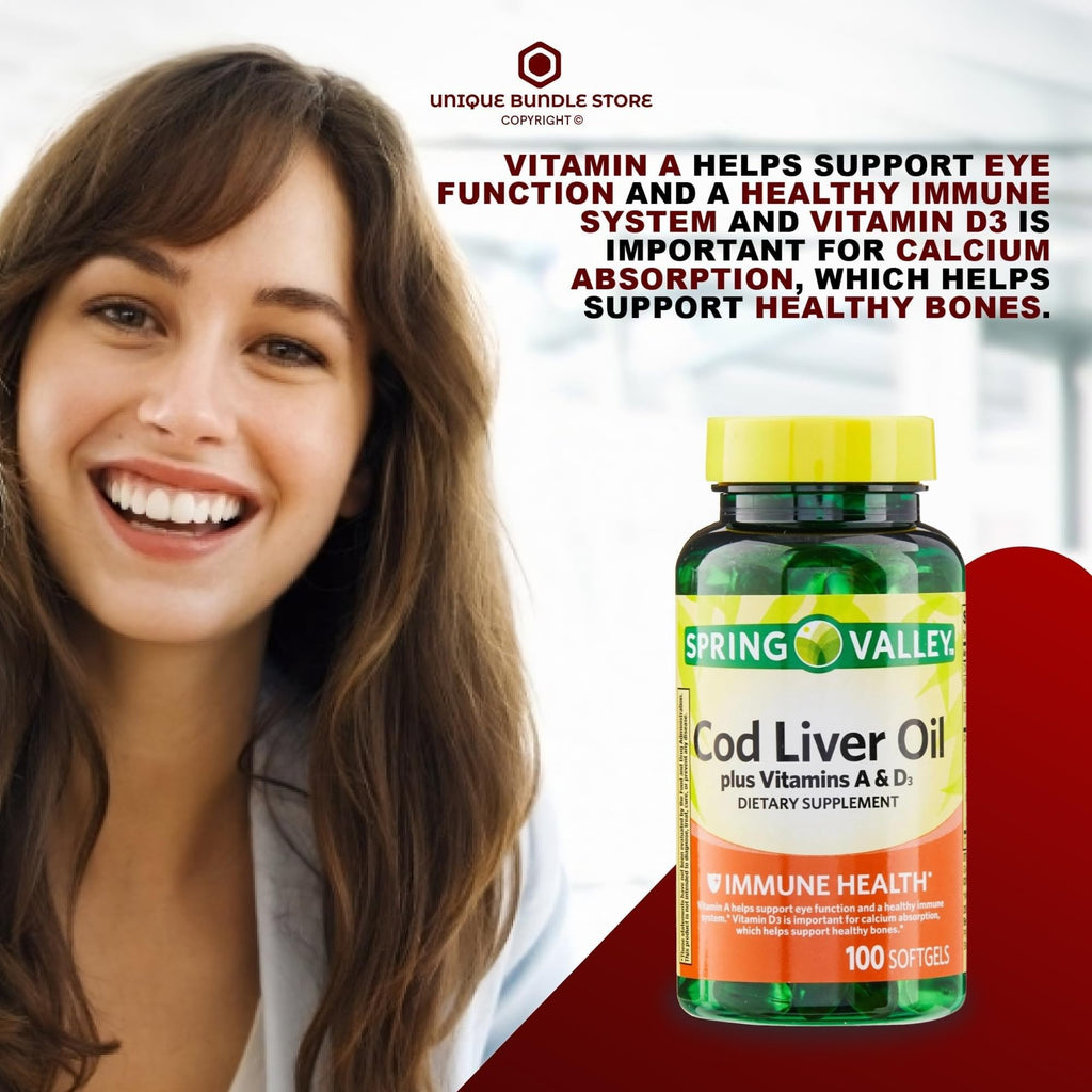 Cod Liver Oil Vitamins A & D3 100 Softgels Dietary Supplement Pack of 2 F97998