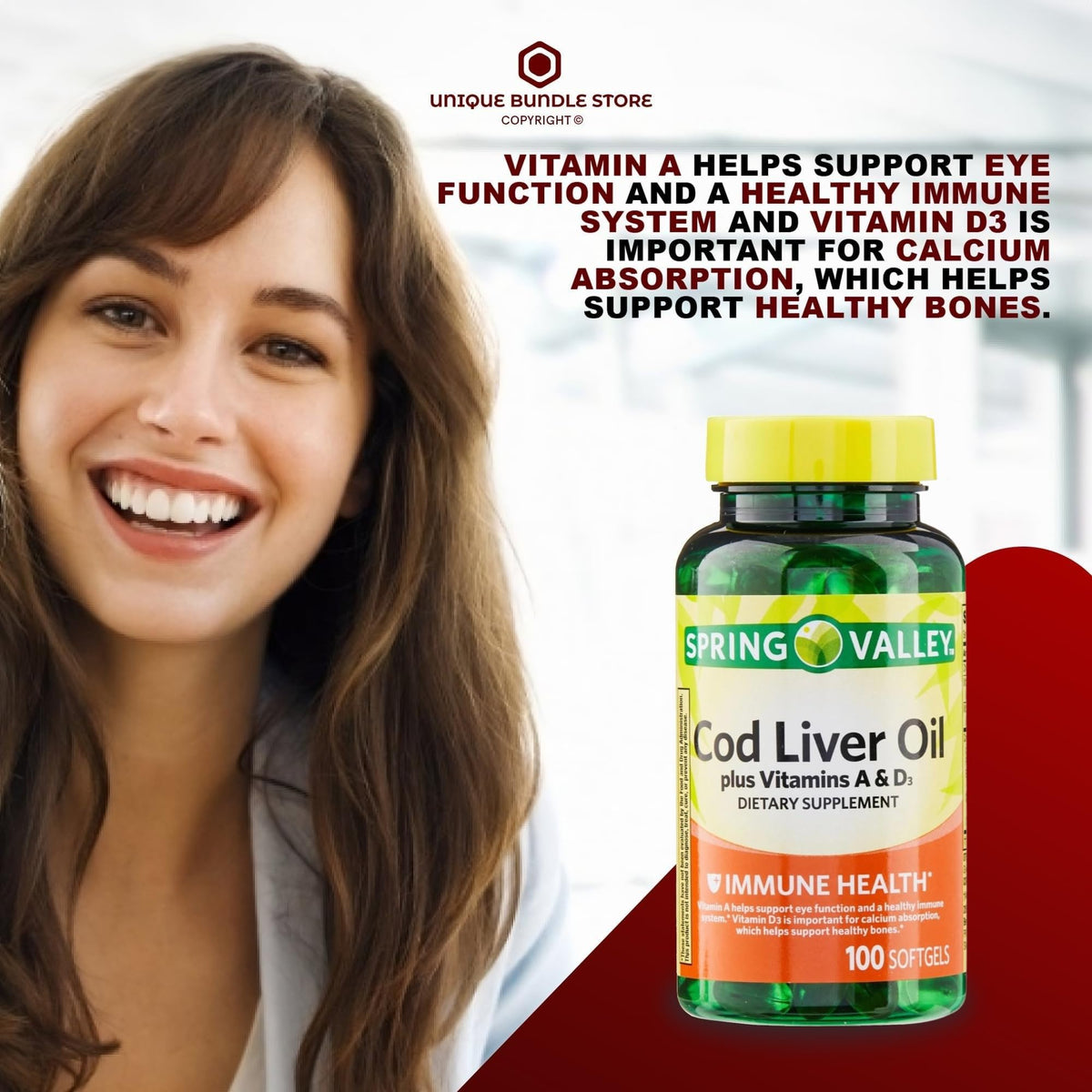 Cod Liver Oil Vitamins A & D3 100 Softgels Dietary Supplement Pack of 2 F97998