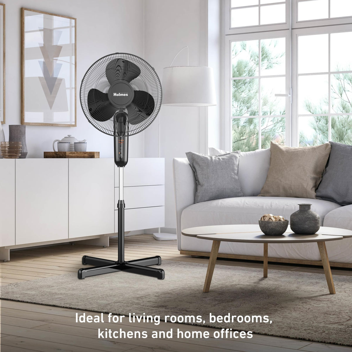 16" Digital Stand Fan, 80° Oscillation, 3 Speeds, Remote Control, Black V129773