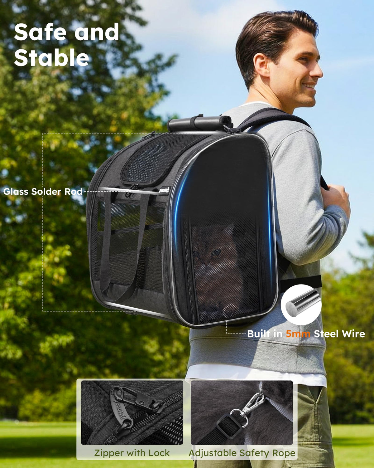 Dark Grey Cat Backpack with Breathable Mesh X21900