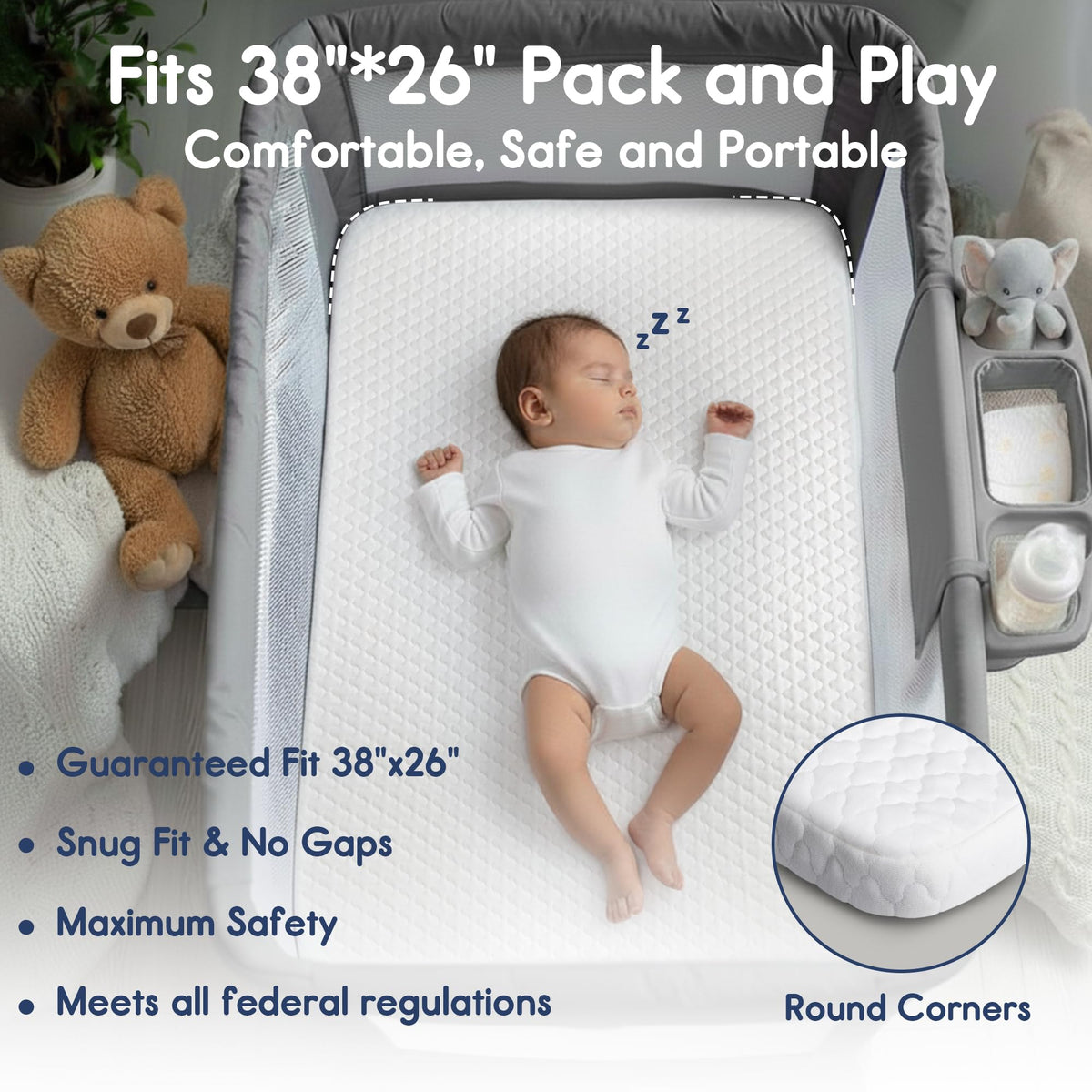 Waterproof Pack and Play Mattress 38"x26" White O5982