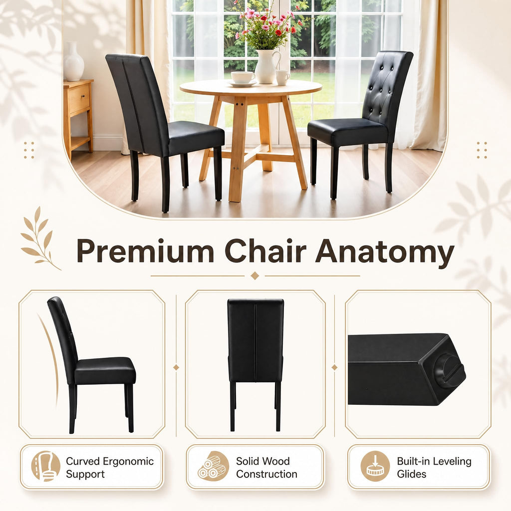 Upholstered Dining Chairs Set of 2 PU Leather Button Tufted M672