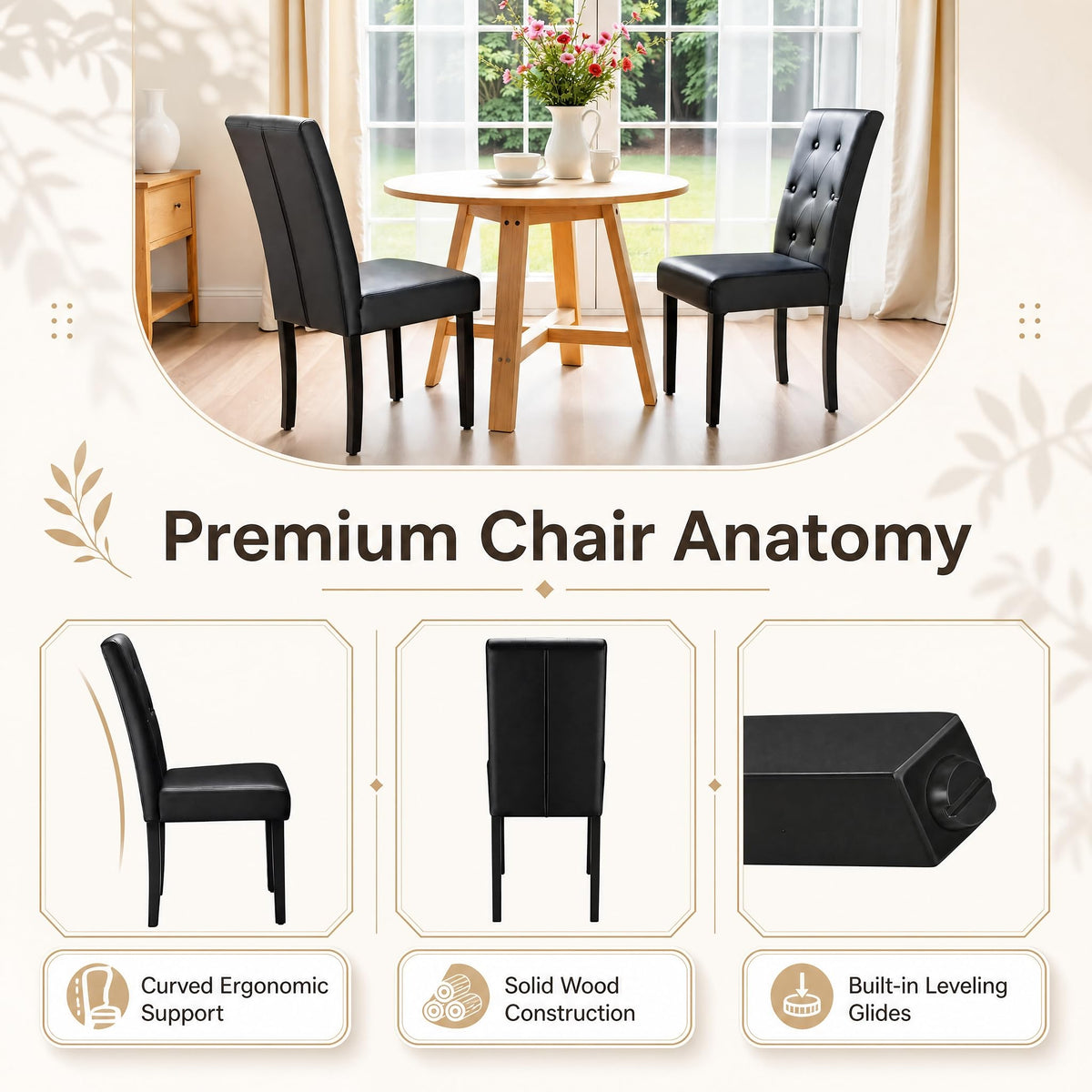 Upholstered Dining Chairs Set of 2 PU Leather Button Tufted M672