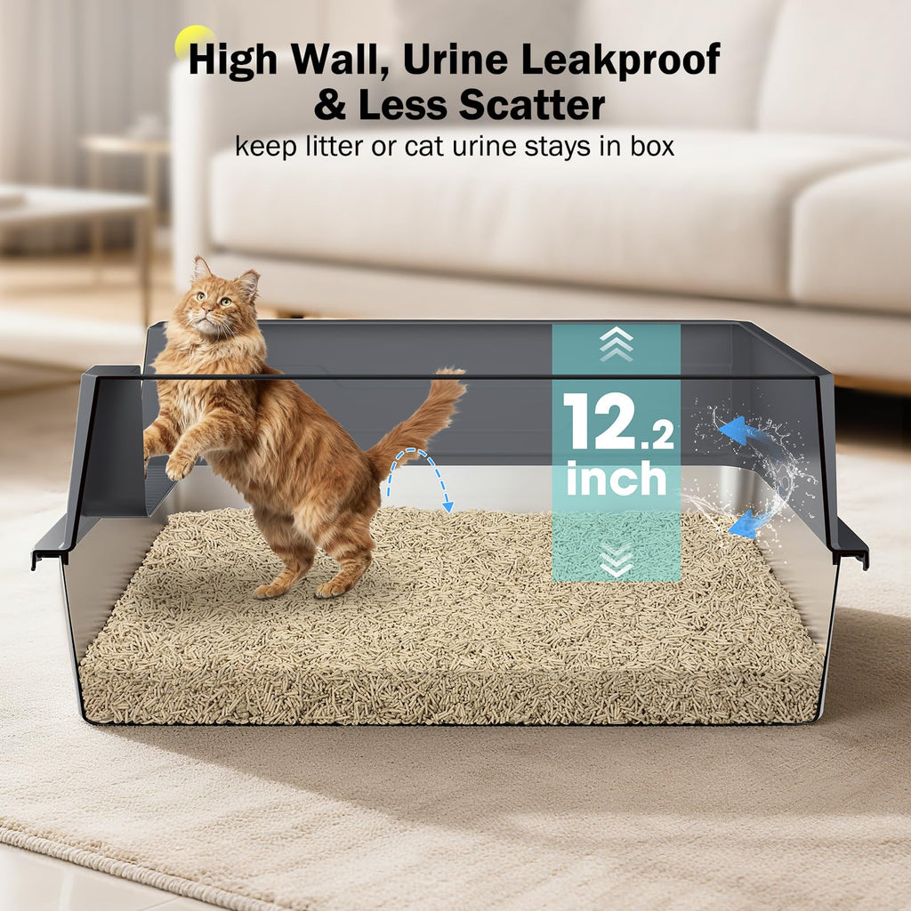 Stainless Steel Extra Large Cat Litter Box with High Sided Lid and Litter Scoop Z58678