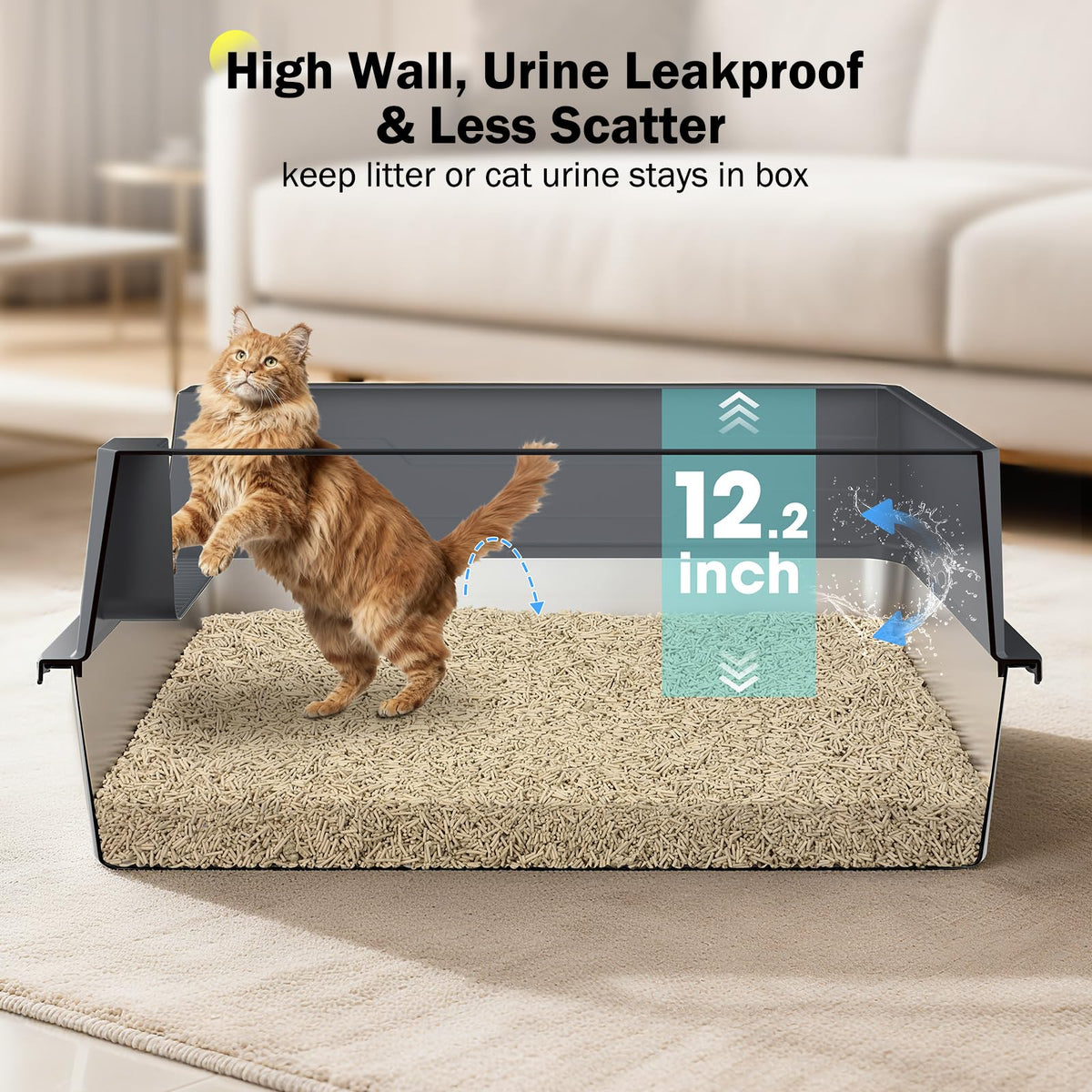 Stainless Steel Extra Large Cat Litter Box with High Sided Lid and Litter Scoop Z58678