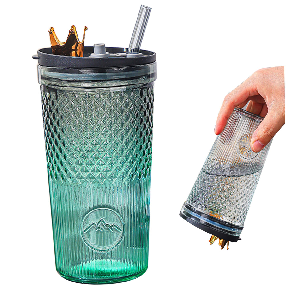 20Oz Glass Tumbler with Straw and Lid G59844