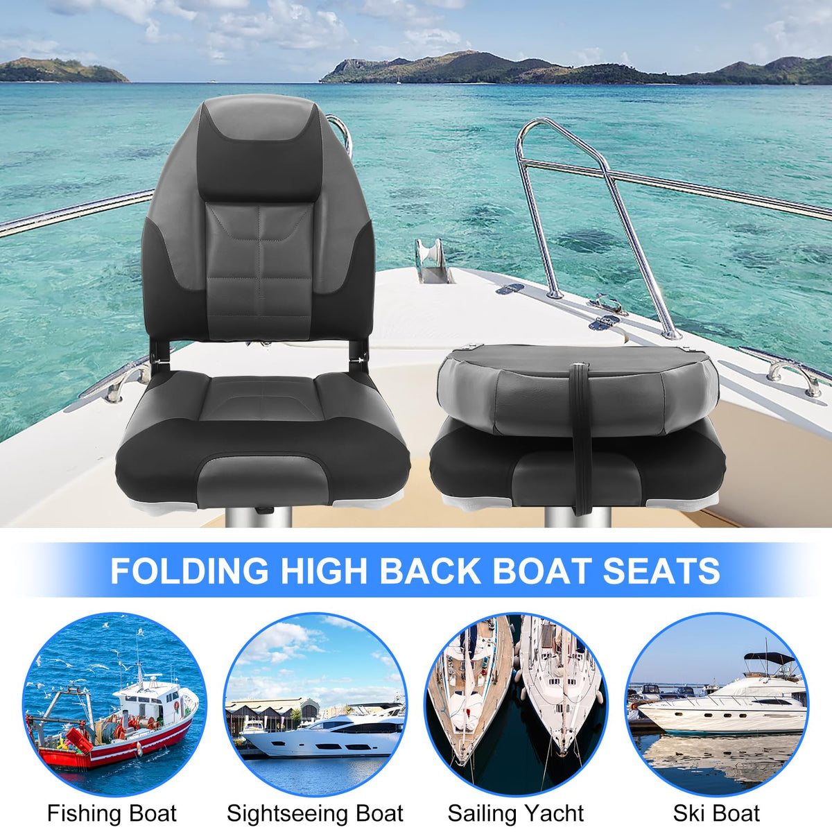 High Back Folding Boat Seat 2 Pack W900