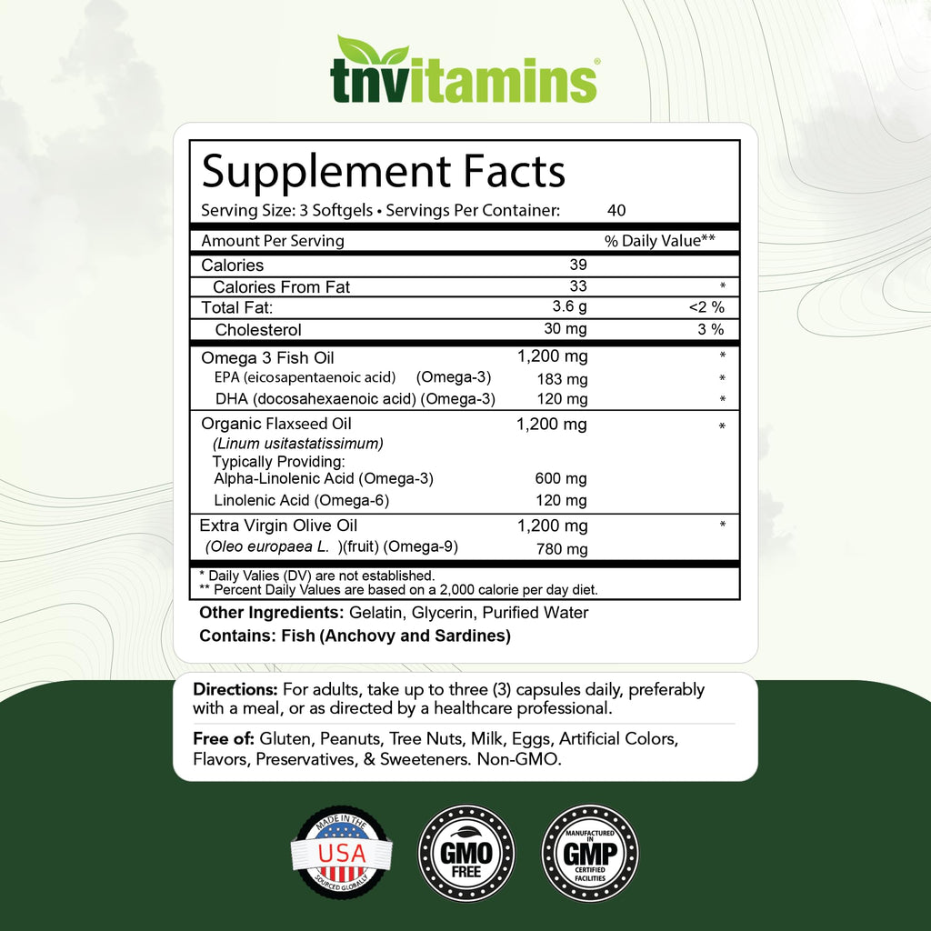 3600mg Omega 3 6 9 Softgels Fish Oil Flaxseed Olive Oil H666