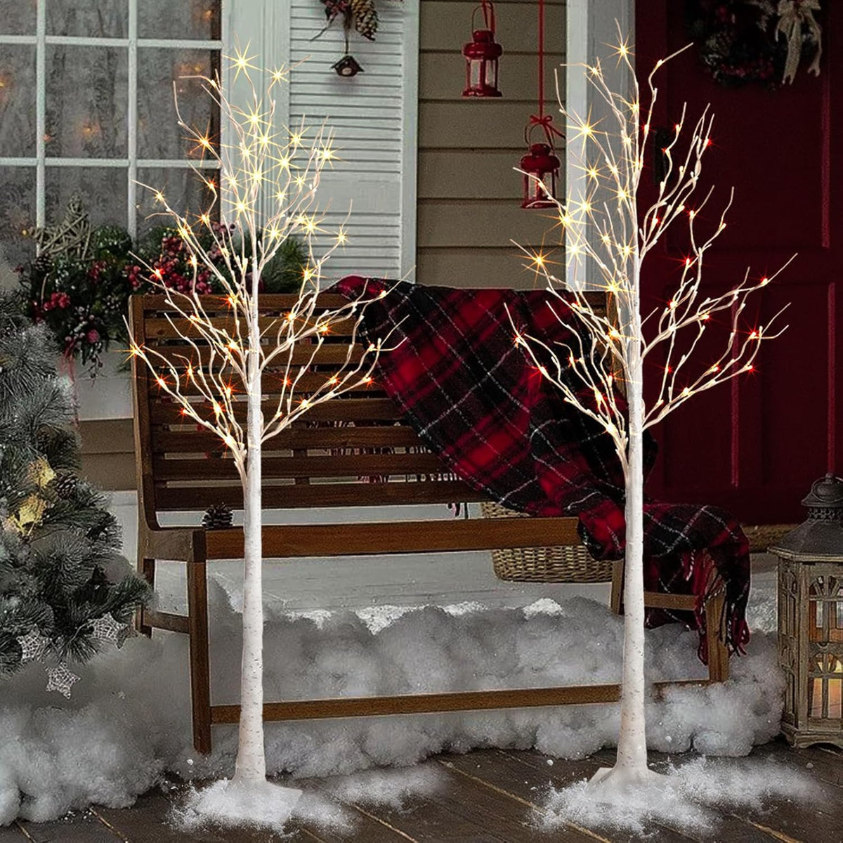 2 Pack 6 Feet Prelit White Artificial Christmas Trees M1351