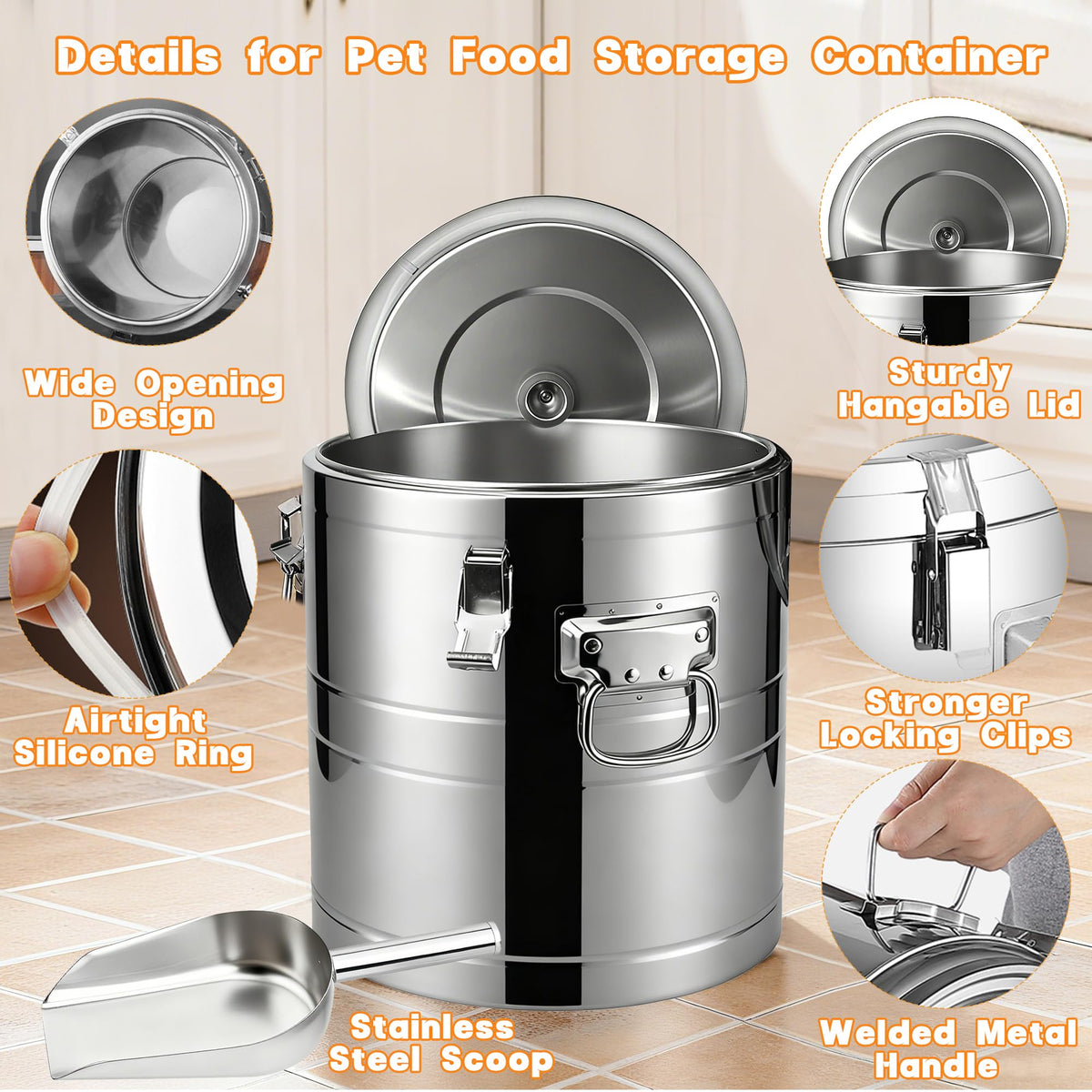 40lb Airtight Stainless Steel Dog Food Storage Container D788265