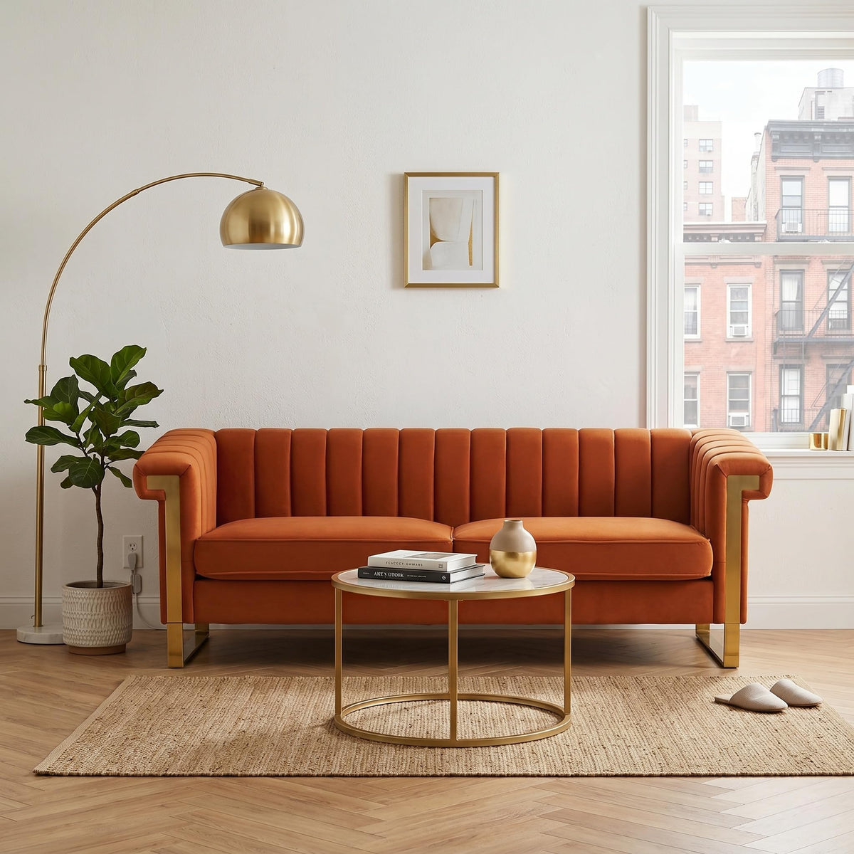 Orange Velvet 3-Seater Sofa S467257