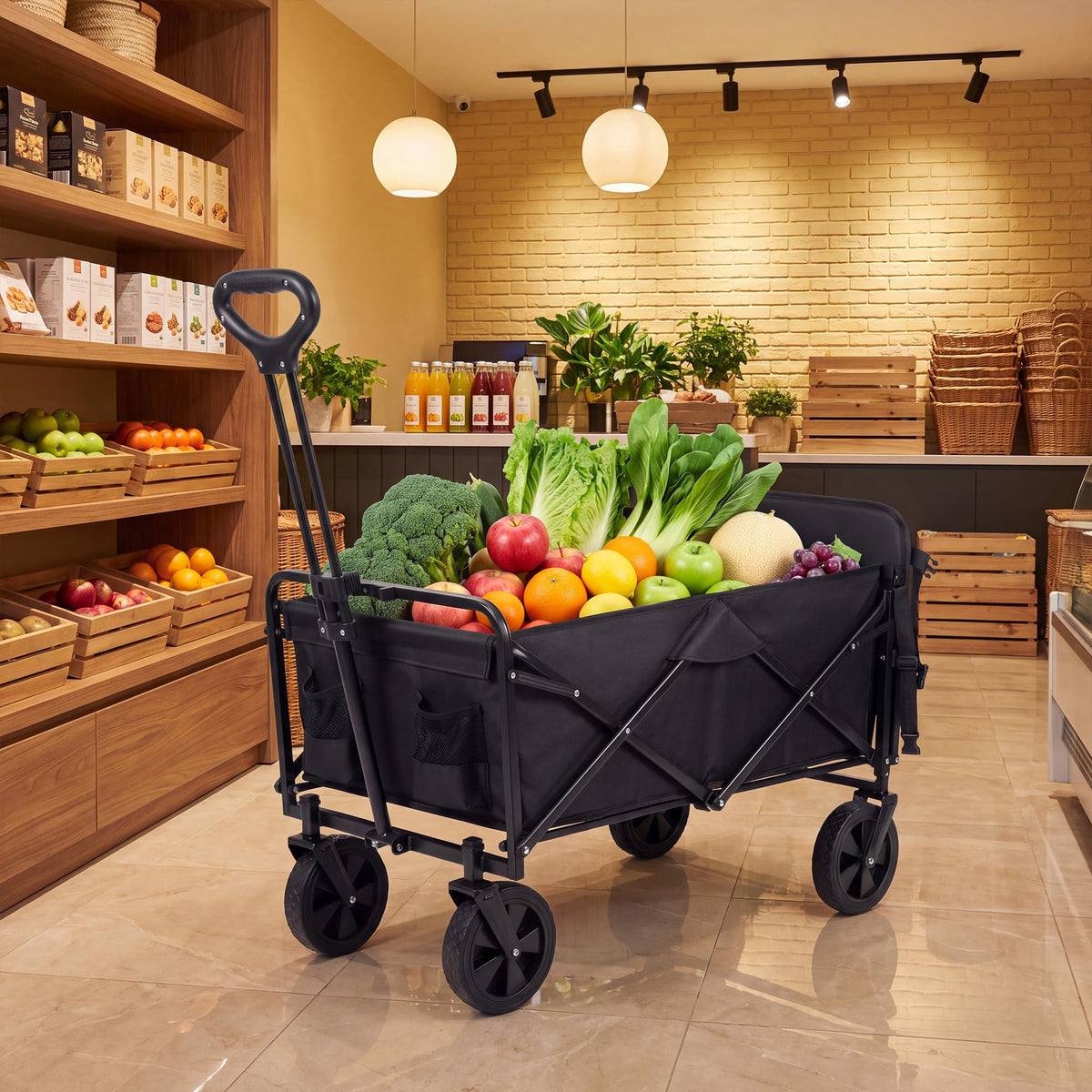Large Dog Wagon Cart with Canopy, All-Terrain Wheels, Ramp Tailgate R1634