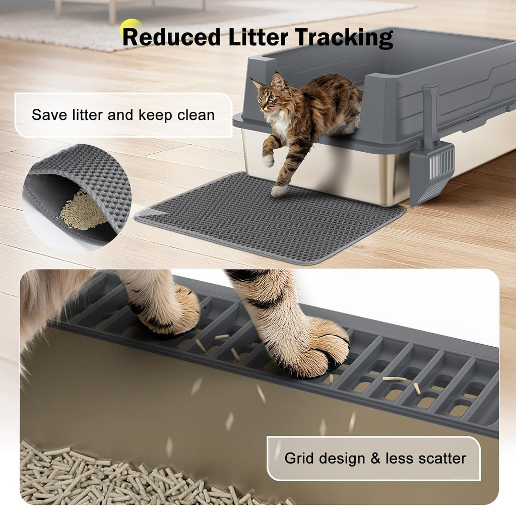 Stainless Steel Extra Large Cat Litter Box with High Sided Lid and Litter Scoop Z58678