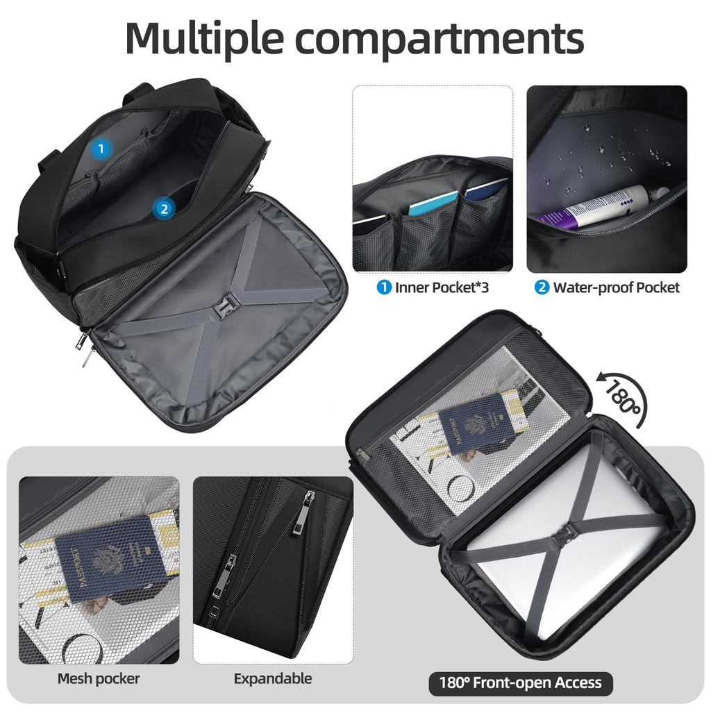 Black Expandable Carry-On Luggage Duffel Bag with Adjustable Strap Z534519