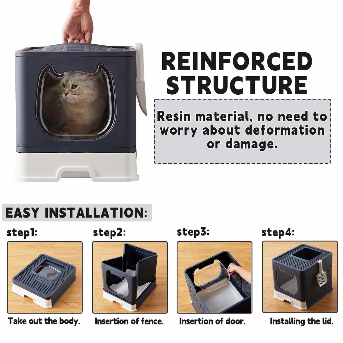 Top Entry Covered Cat Litter Box with Scoop and Brush A15629