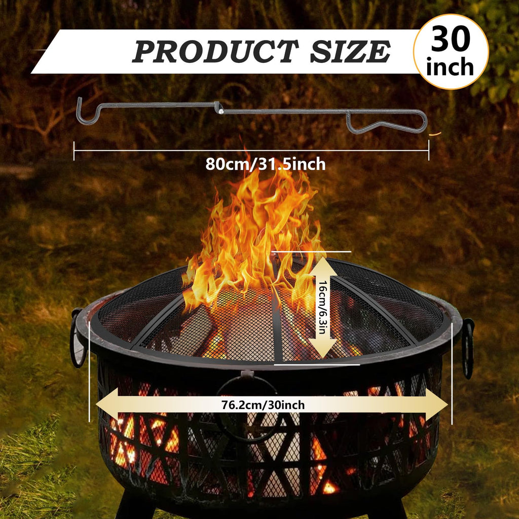 30 Inch Heavy Duty Metal Mesh Fire Pit Spark Screen with Handle & Poker U9944