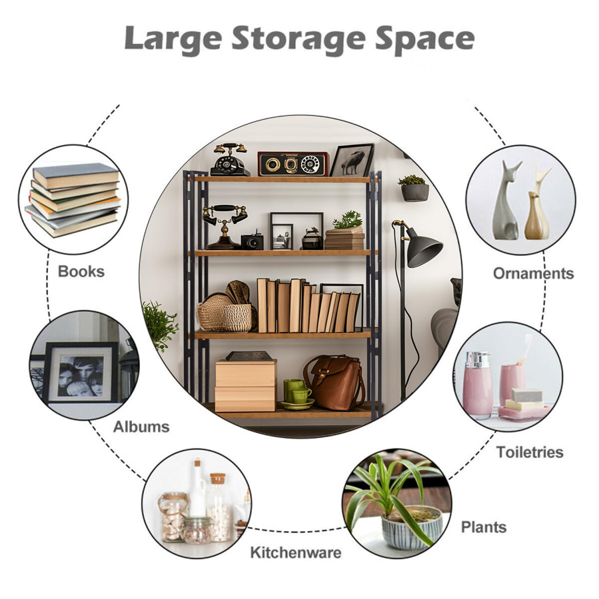 47" 4-Tier Rustic Wood and Metal Bookshelf T476