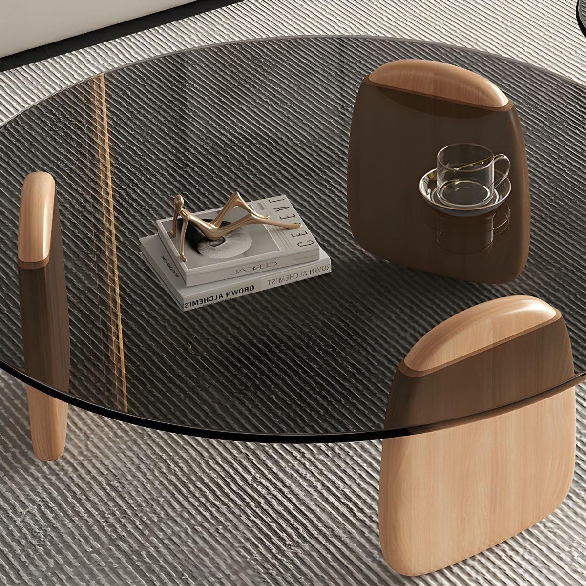 Nesting Coffee Table Set of 2 Glass Round Top Wood Legs L27376