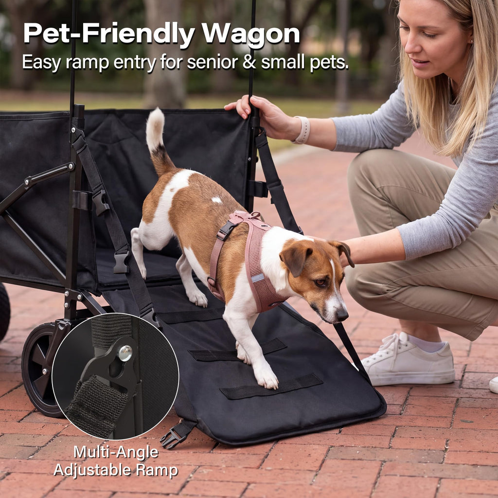 Large Dog Wagon Cart with Canopy, All-Terrain Wheels, Ramp Tailgate R1634