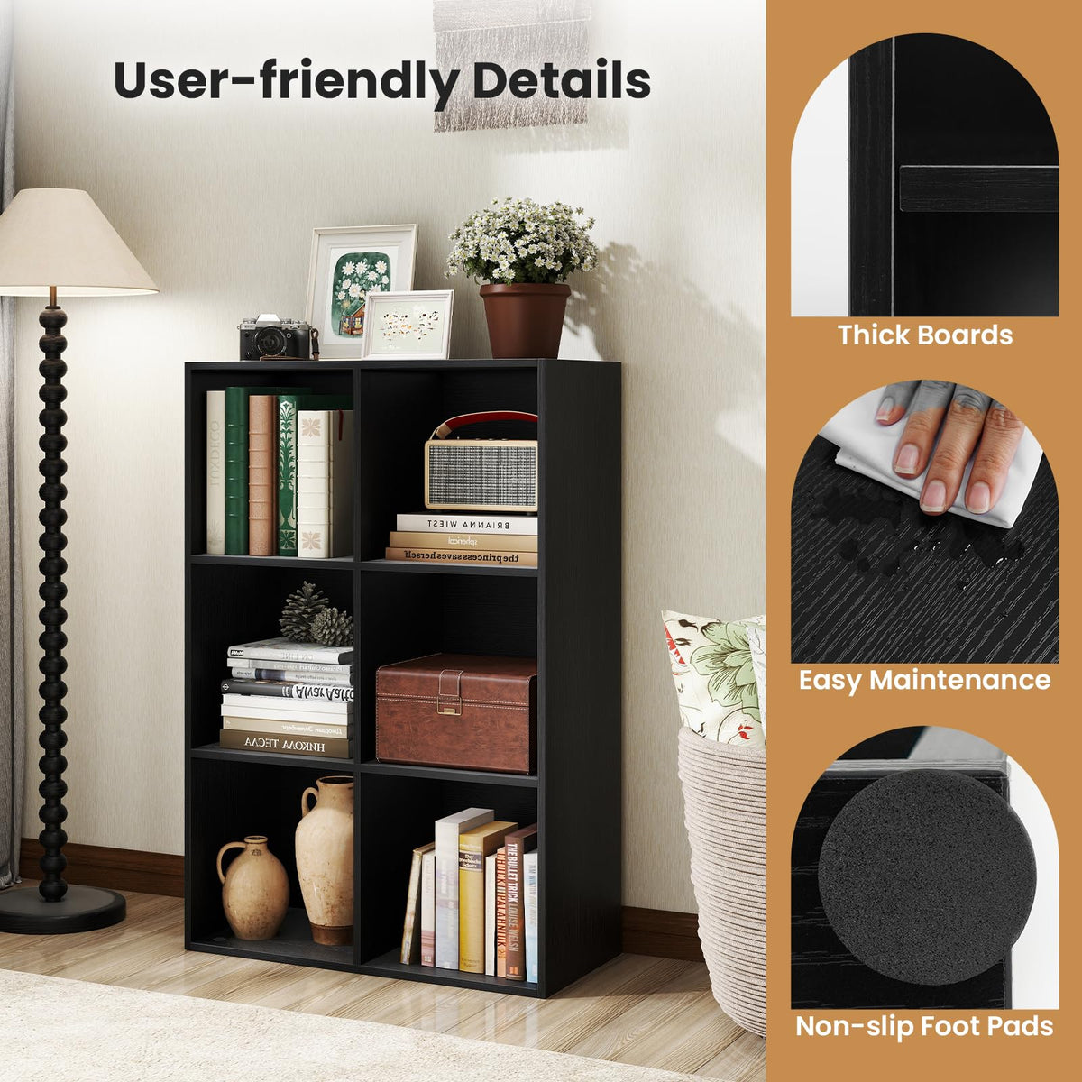 Black 6-Cube 3-Tier Bookcase X94125