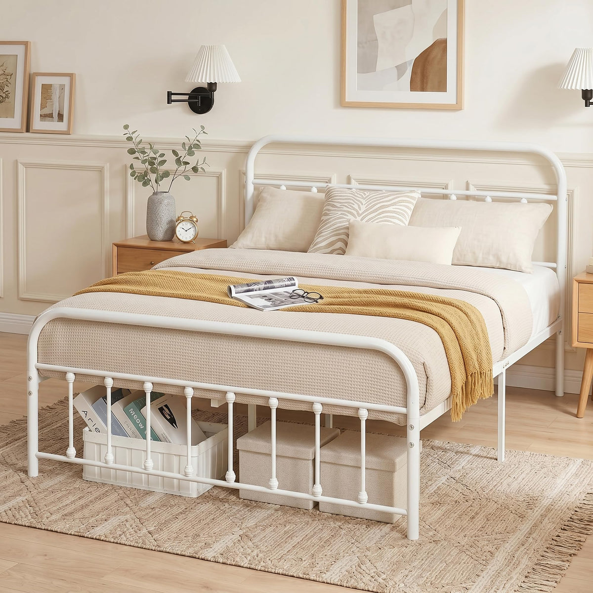 Full Size White Metal Bed Frame with Headboard N2779