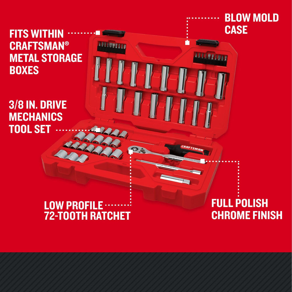 Mechanics Tool Set, 3/8 Inch Drive, 61 Piece Y488