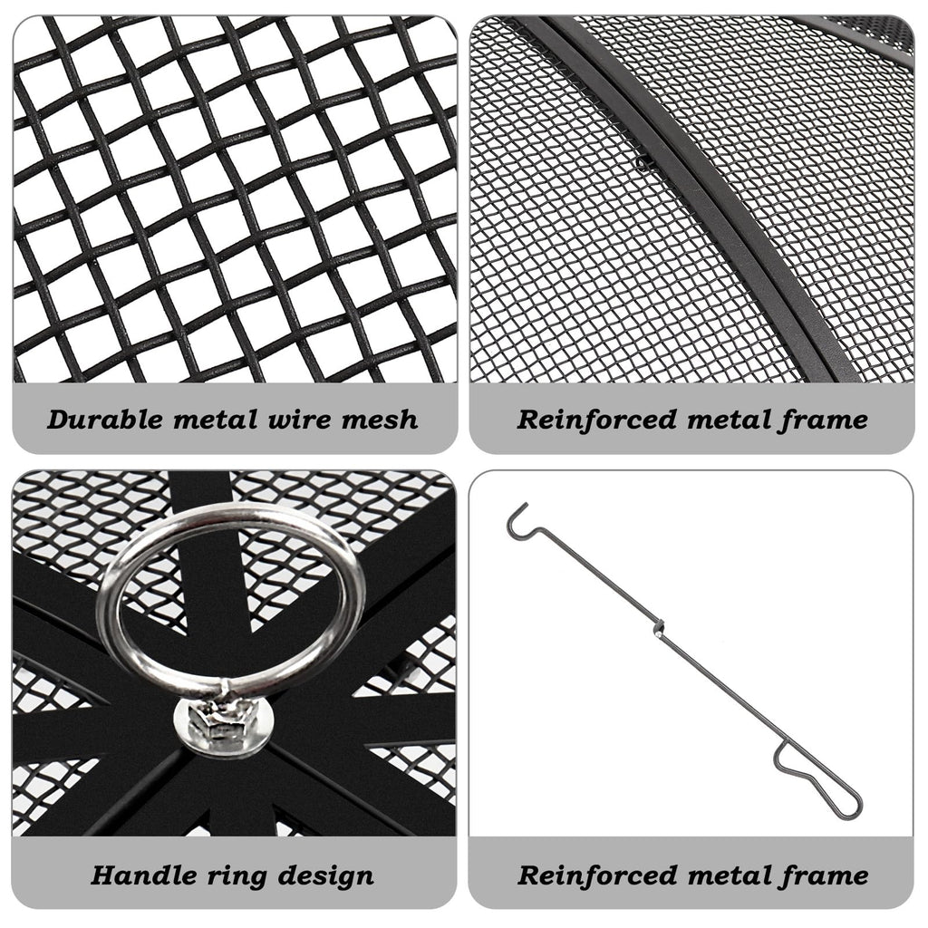 30 Inch Heavy Duty Metal Mesh Fire Pit Spark Screen with Handle & Poker U9944