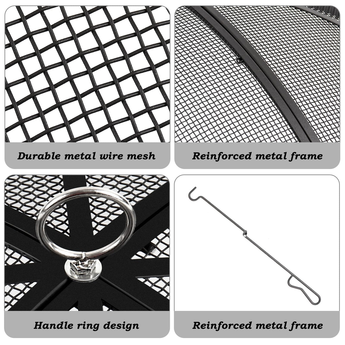30 Inch Heavy Duty Metal Mesh Fire Pit Spark Screen with Handle & Poker U9944