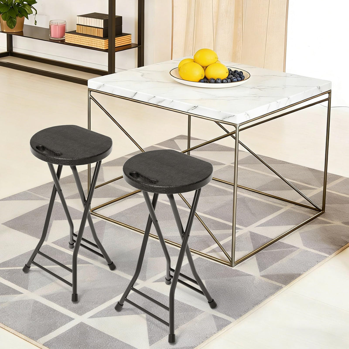 24 Inch Folding Stool 500LBS Capacity Portable Collapsible Stool Black A773432