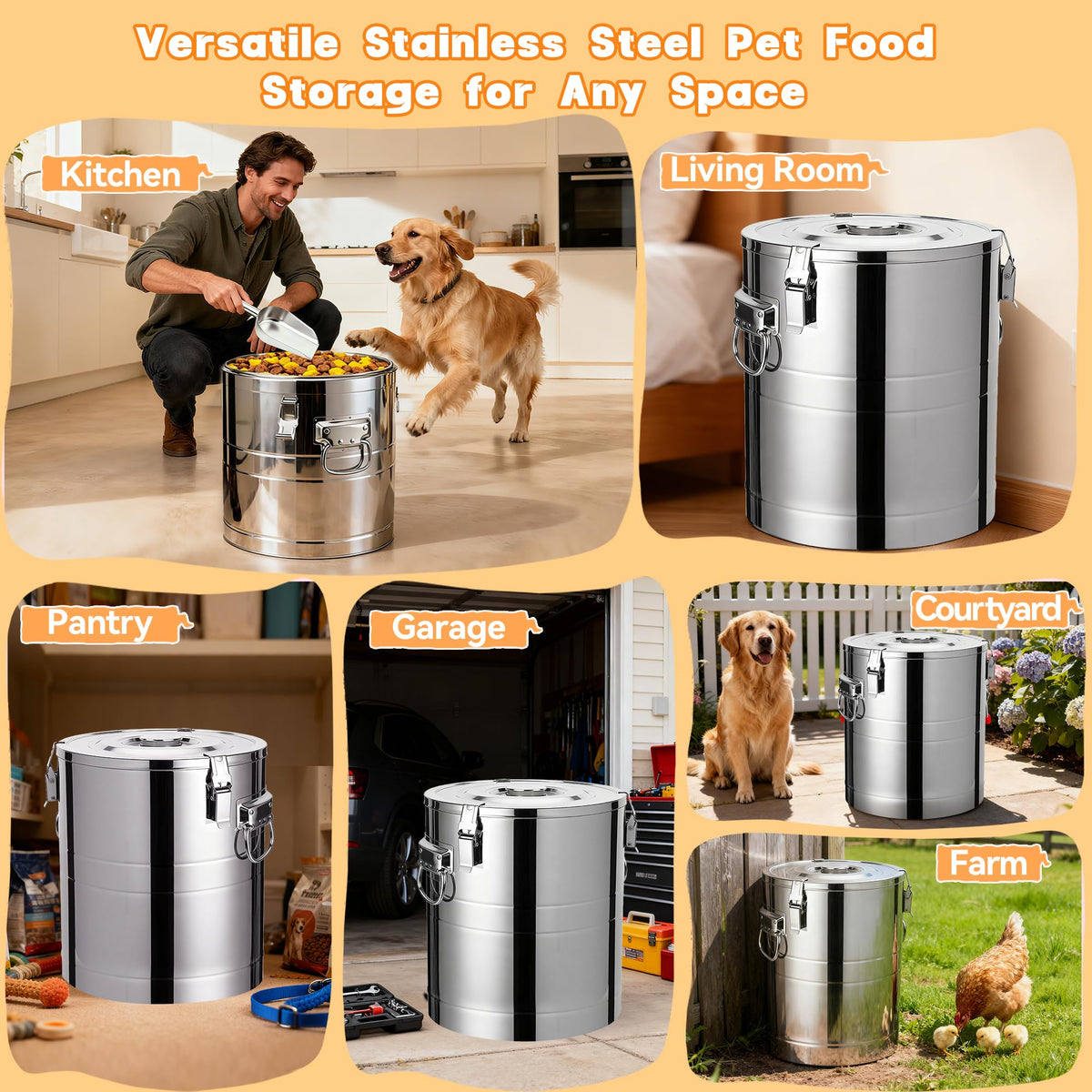 40lb Airtight Stainless Steel Dog Food Storage Container D788265