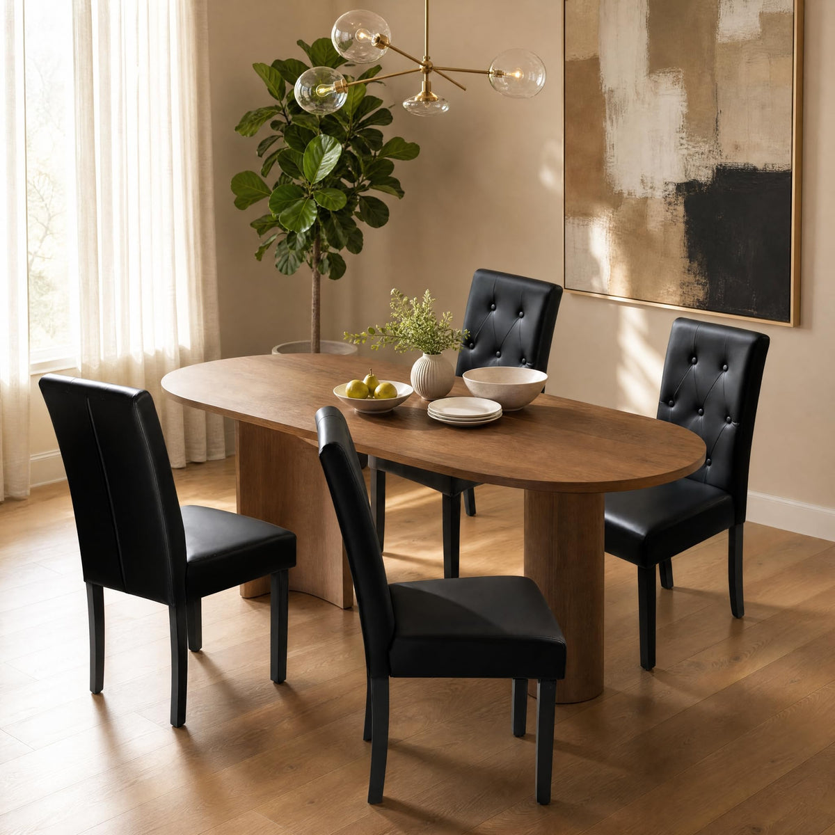 Upholstered Dining Chairs Set of 2 PU Leather Button Tufted M672