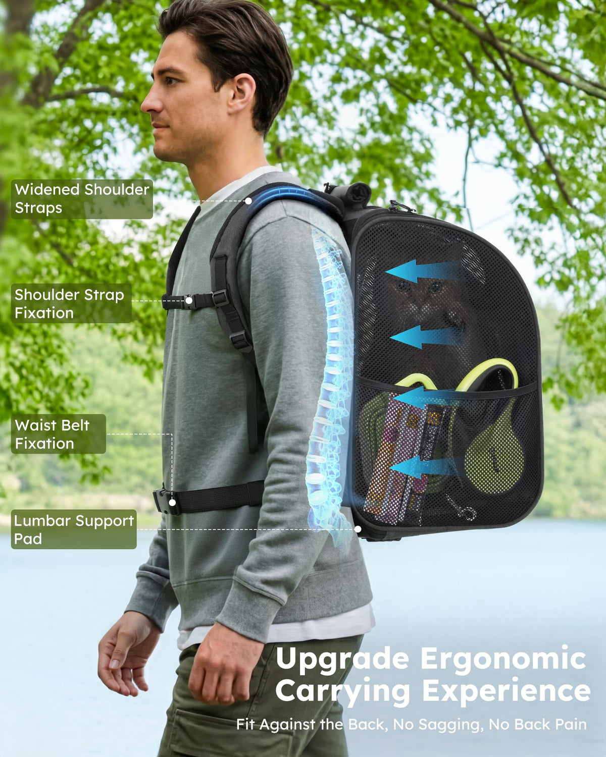 Dark Grey Cat Backpack with Breathable Mesh X21900