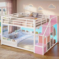 Full Over Full Bunk Bed with Storage Stairs and Drawers, White & Pink I180672