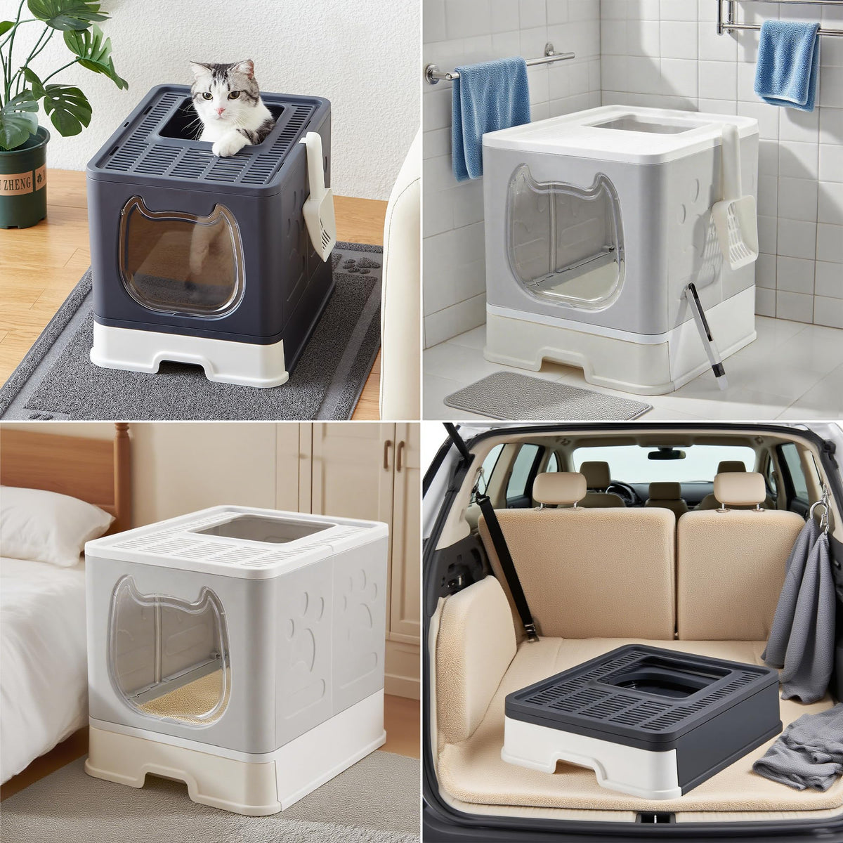 Top Entry Covered Cat Litter Box with Scoop and Brush A15629